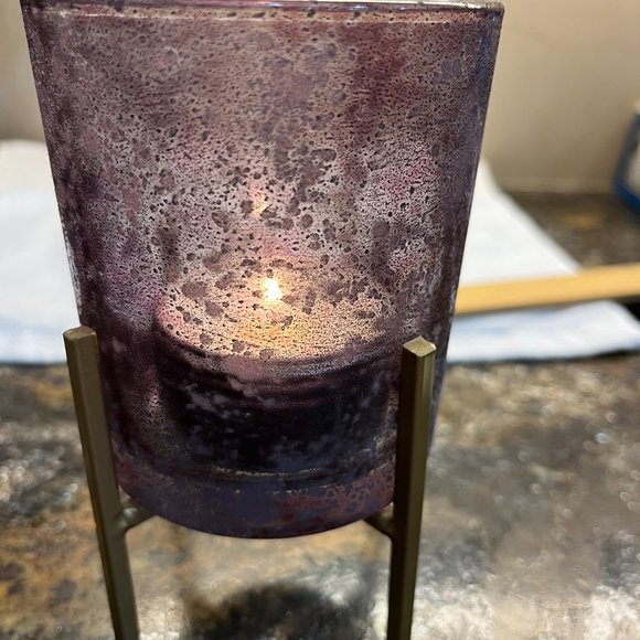 NWOT Glass frosted purple votive candle holder with goldtone stand - Picture 6 of 10